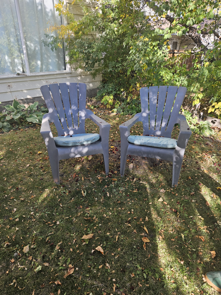 Six Grey Plastic Outdoor Chairs