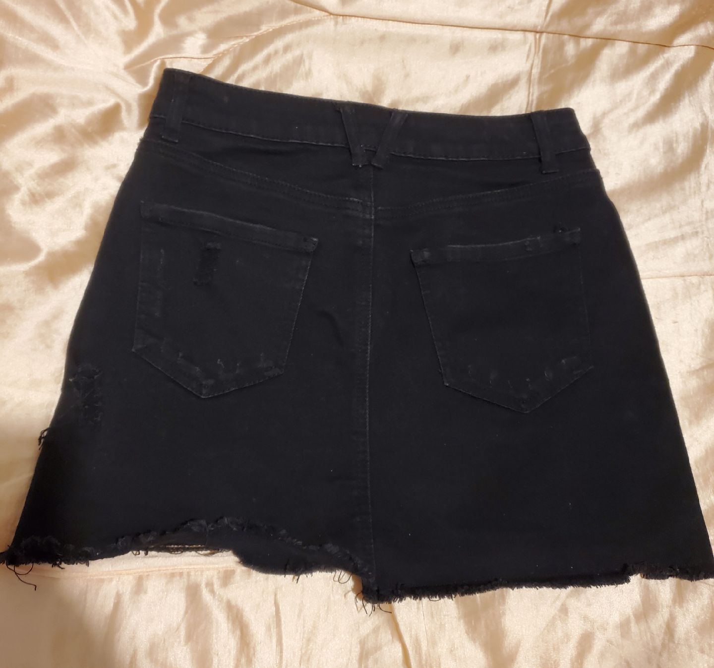 Wax Jean black denim mini skirt with frayed edges - photo 2