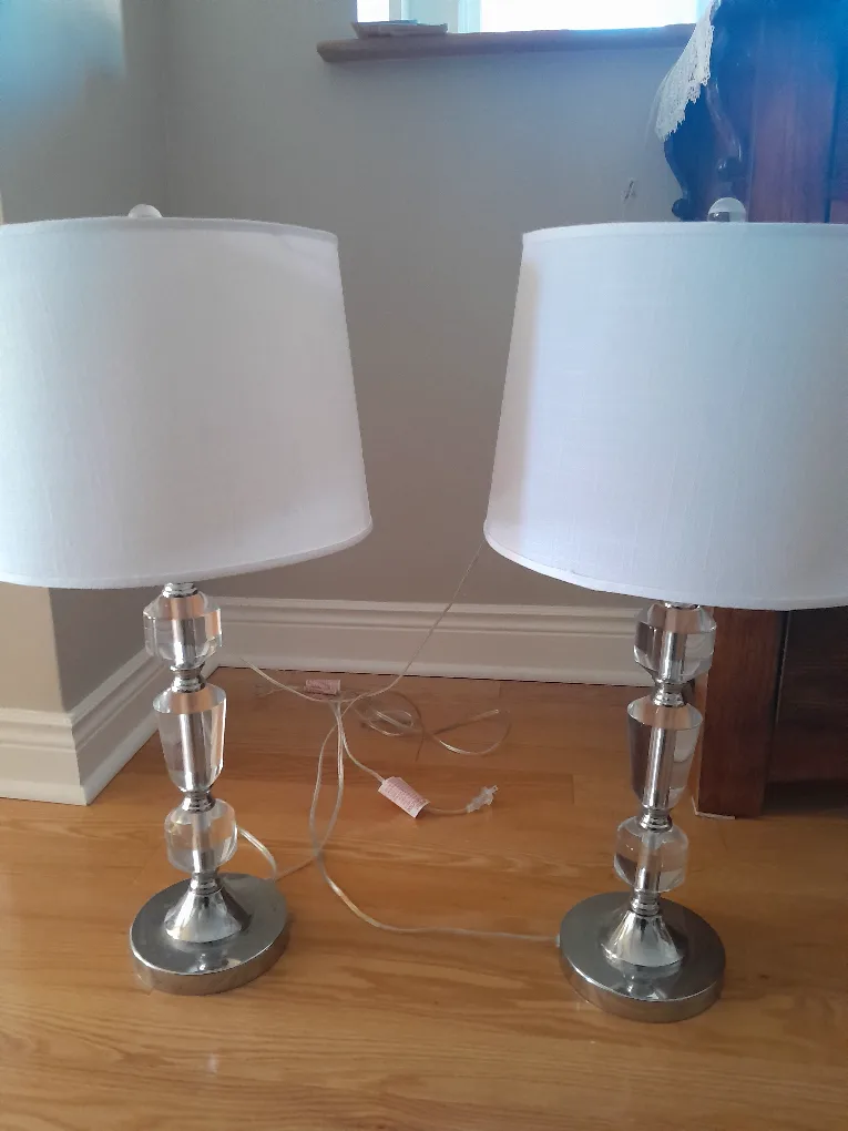 2 Crystal Table Lamps with White Shade