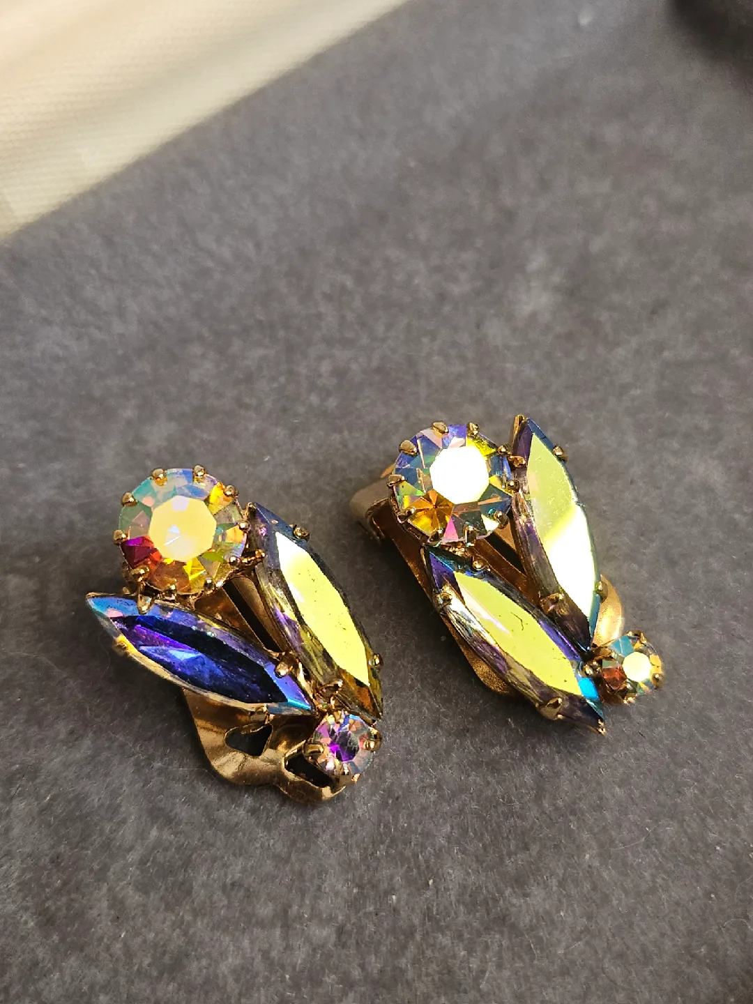 Vintage Clip-on Earrings, Aurora Borealis thumbnail