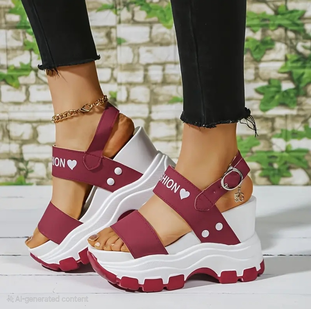 Burgundy Fashion Platform Sandals