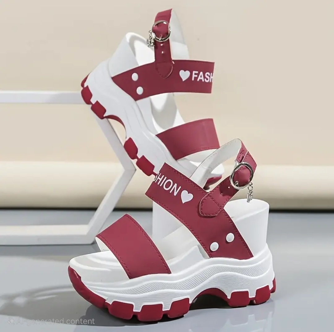 Burgundy Fashion Platform Sandals - photo 3
