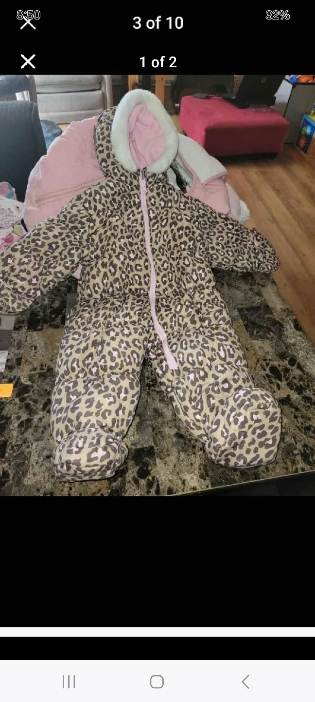 girl toddler pink Carter's 12 Months Leopard Print Snowsuit thumbnail