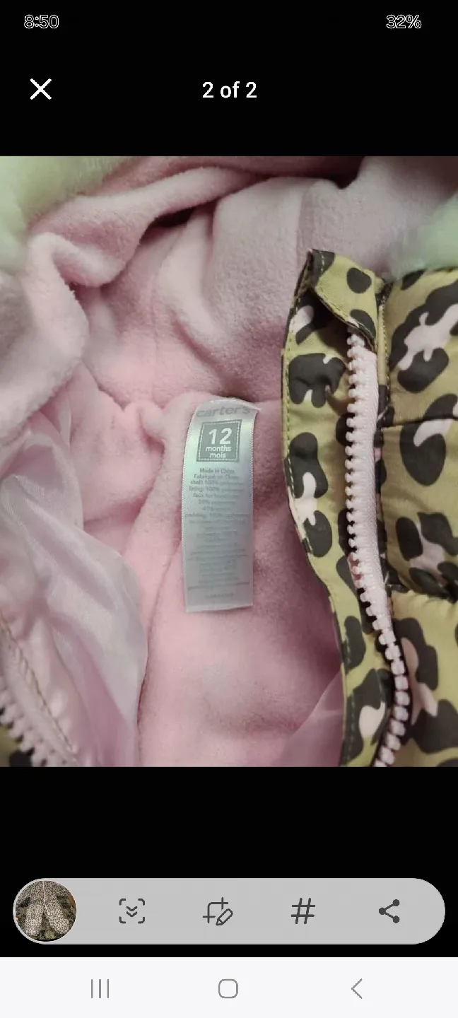 girl toddler pink Carter's 12 Months Leopard Print Snowsuit image indicator(2)