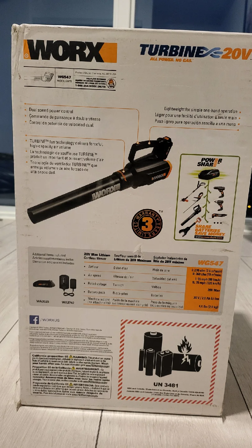 Worx Turbine 20V Max Lithium Cordless Blower - WG547 image indicator(2)