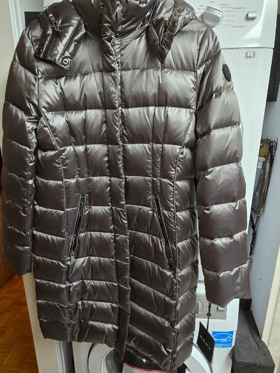 DKNY Silver  Puffer Coat - Size M image indicator(5)
