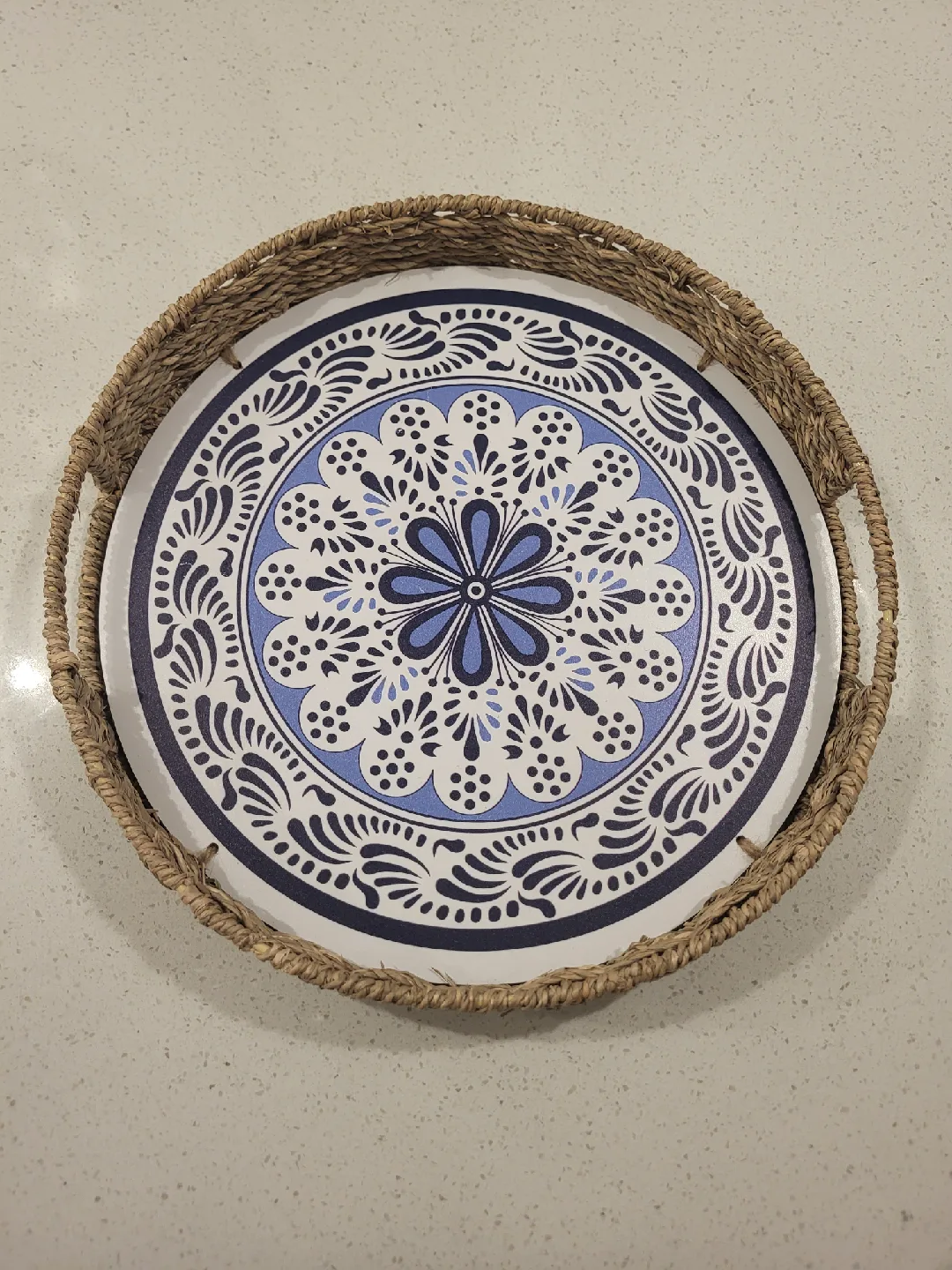 Decorative Round Tray with Woven Edge thumbnail