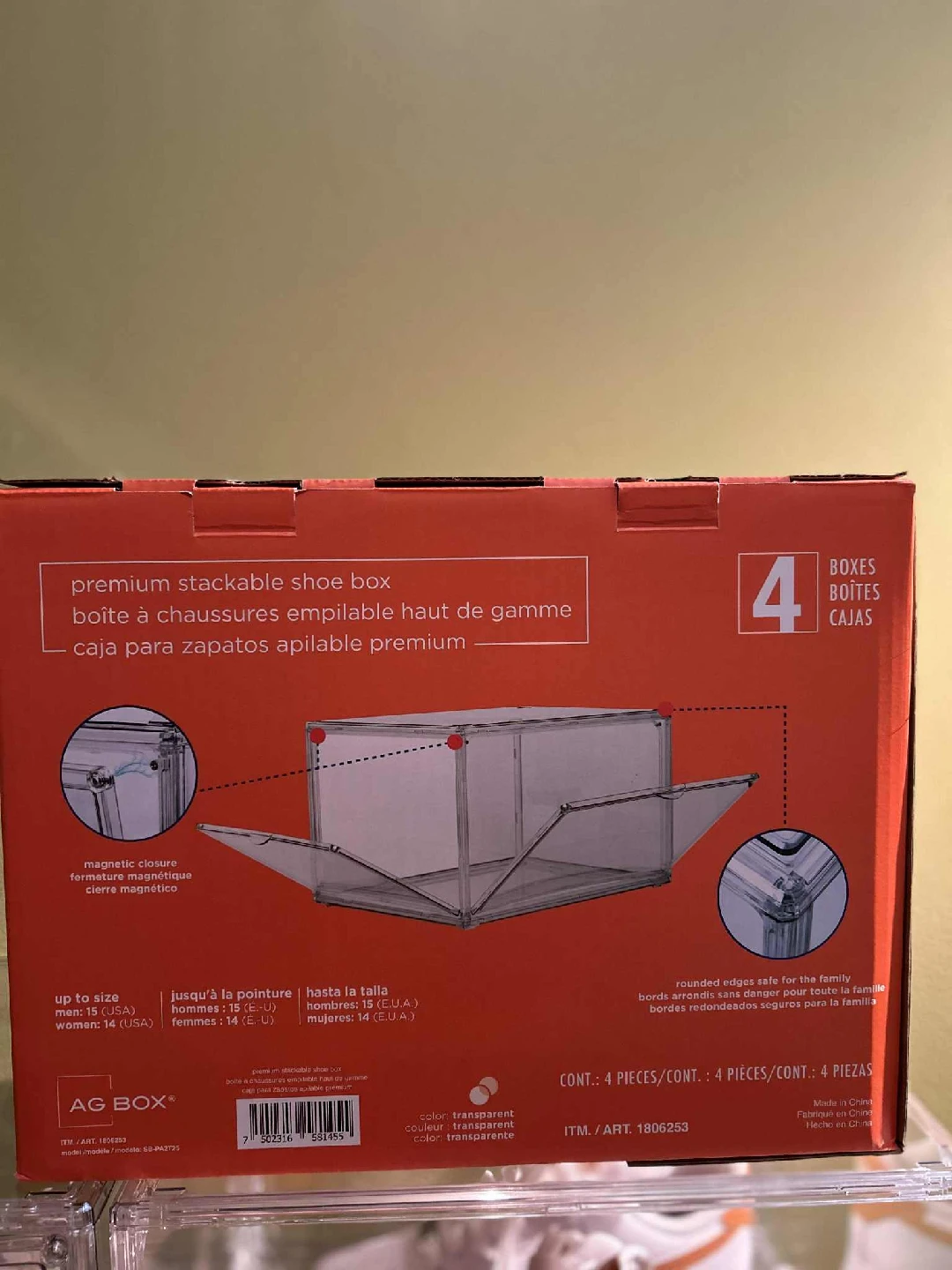 AG BOX Premium Stackable Shoe Box - 4 Boxes