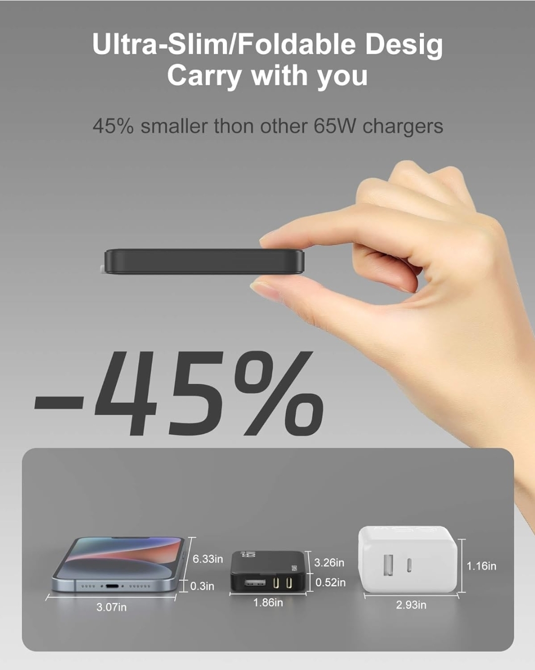 VHBW 65W GaN Charger - Ultra-Slim/Foldable Design - photo 5