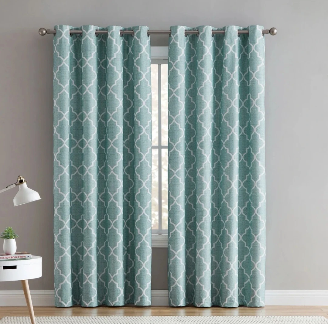 Teal & White Patterned Curtain Panels (52"W x 84"L)