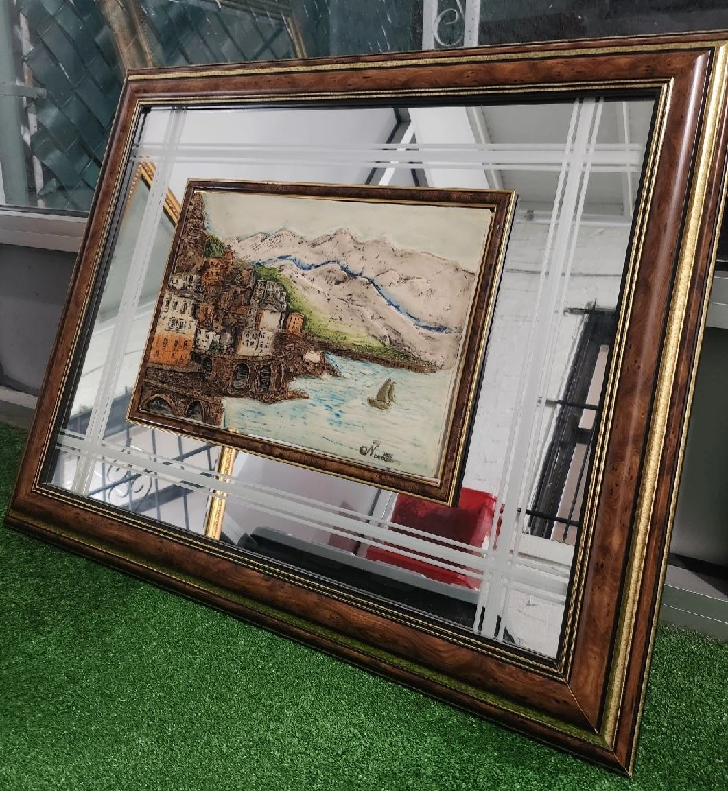 Framed Mirror with Italian Coastal Scene