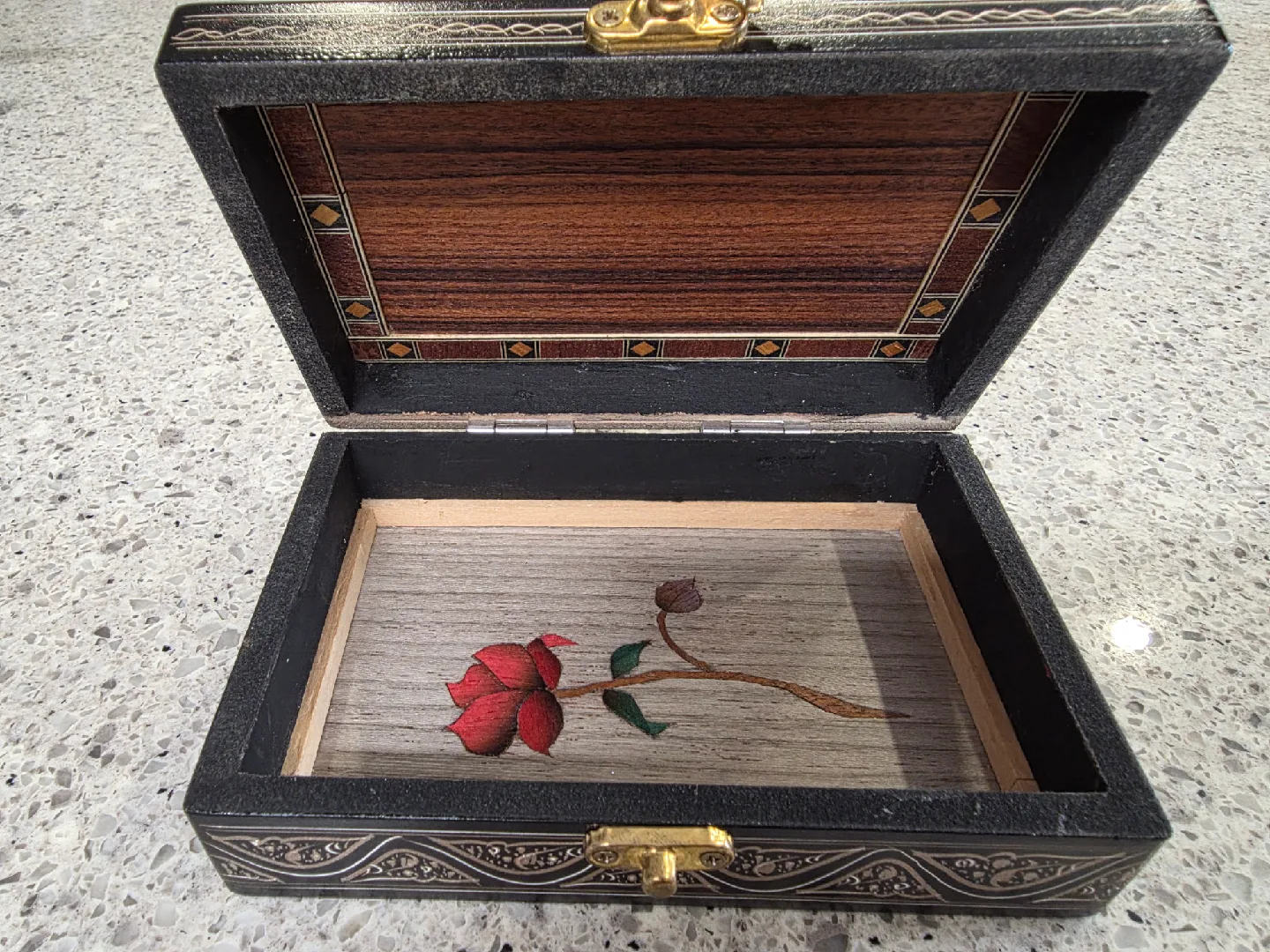 Decorative Wooden Box with Rose Inlay thumbnail