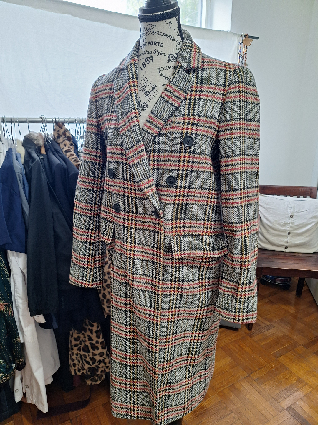 Zara Basic Plaid Coat - Size XS