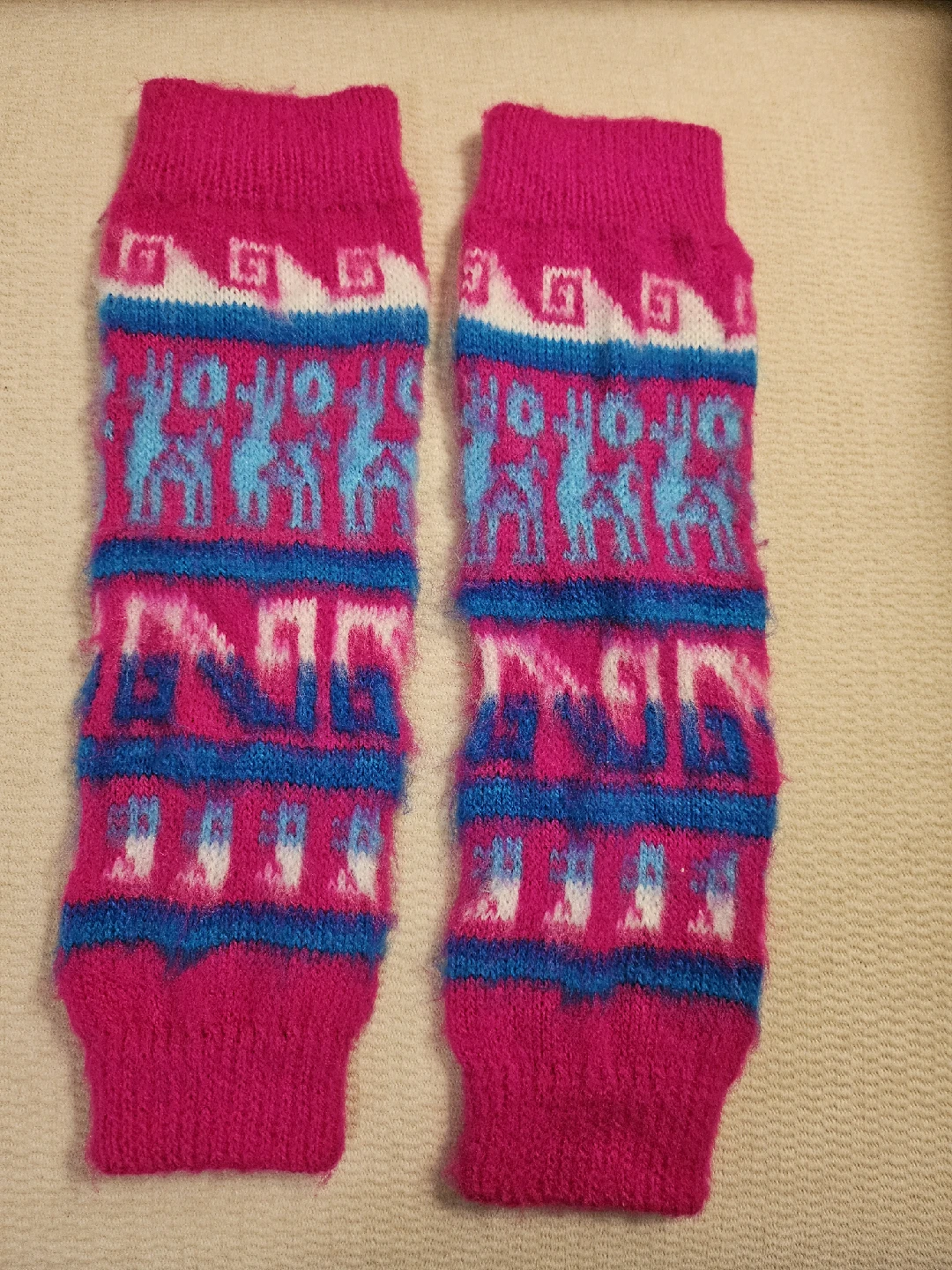 Peruvian-Pink & Blue Alpaca Wool Leg Warmers
