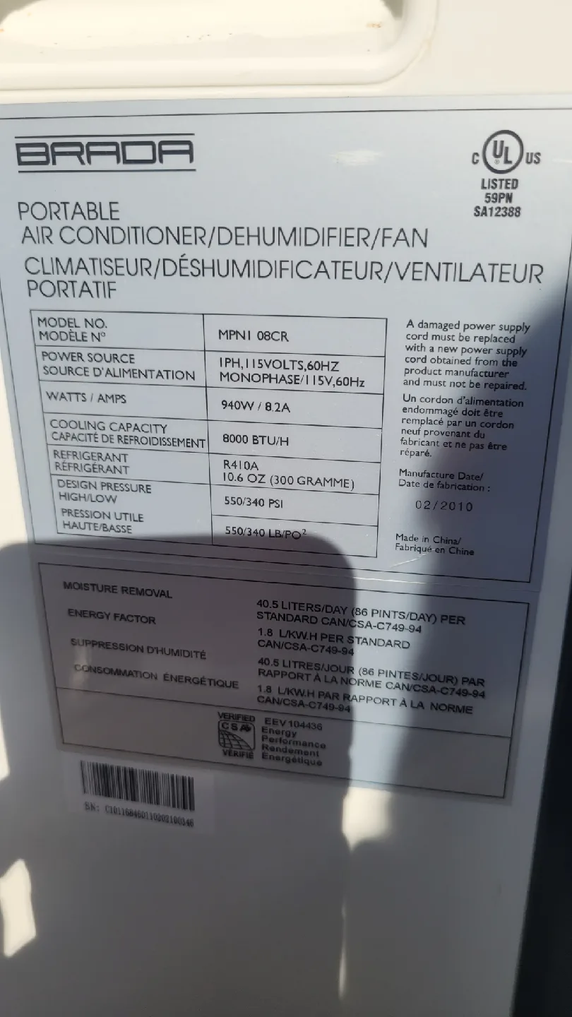 BRADA Portable Air Conditioner/Dehumidifier/Fan image indicator(3)