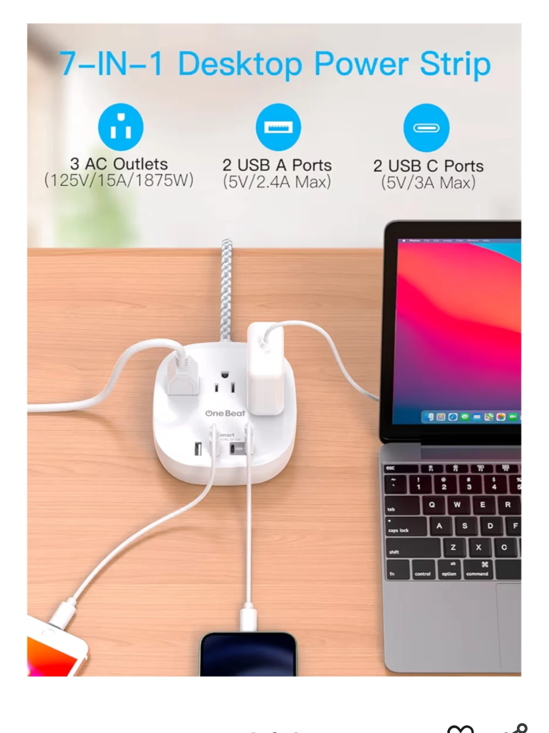 One Beat 7-in-1 Desktop Power Strip - photo 3