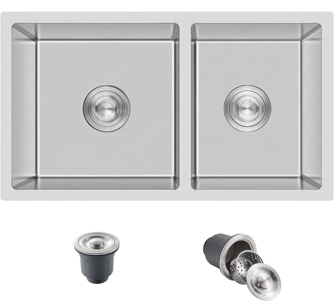Stainless Steel Double Bowl Kitchen Sink 28x16x8.5" - photo 2