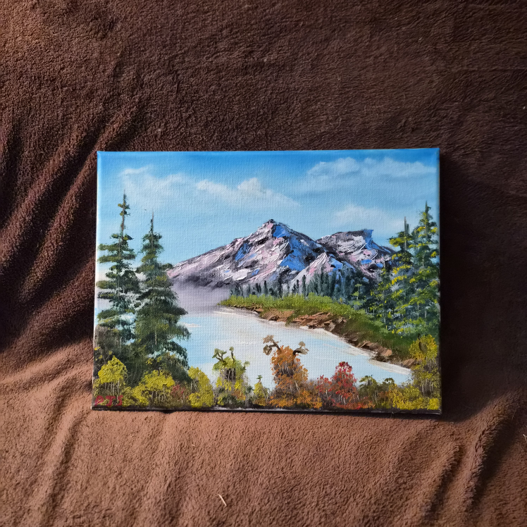 Landscape Oil Painting Hand Mix Colors Bob Ross Inspired.