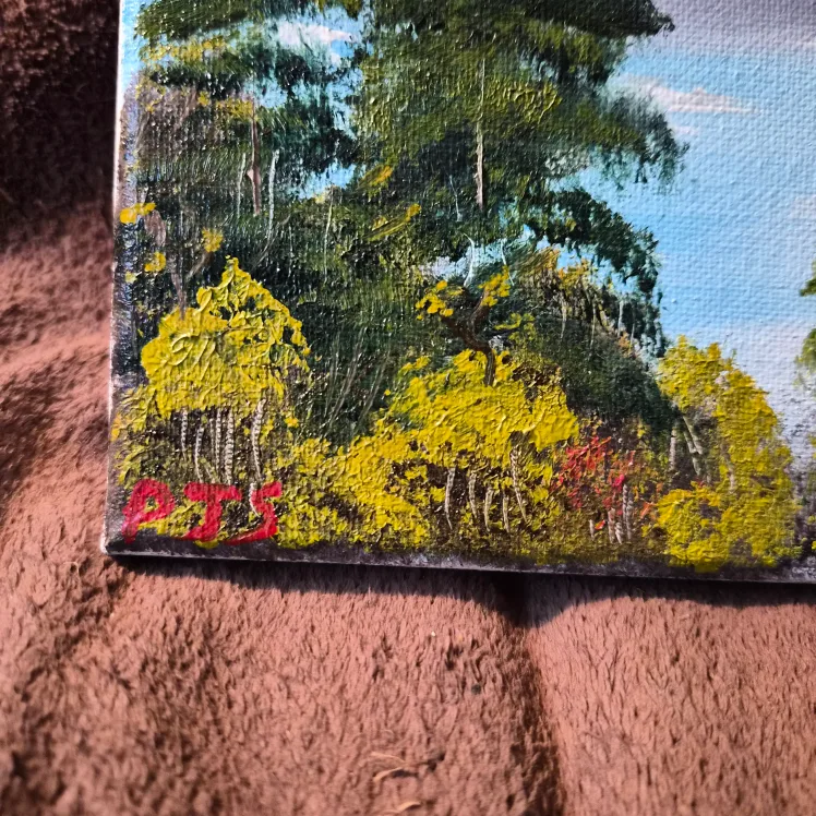 Landscape Oil Painting Hand Mix Colors Bob Ross Inspired. image indicator(2)