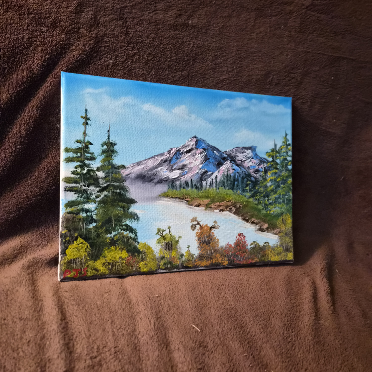 Landscape Oil Painting Hand Mix Colors Bob Ross Inspired. - photo 3