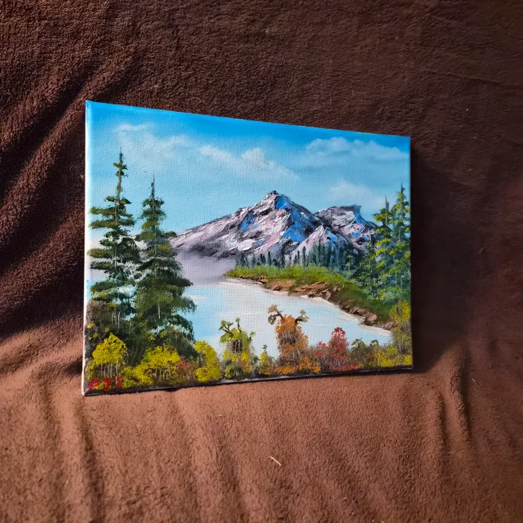 Landscape Oil Painting Hand Mix Colors Bob Ross Inspired. image indicator(3)