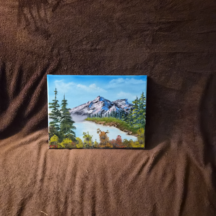 Landscape Oil Painting Hand Mix Colors Bob Ross Inspired. - photo 4
