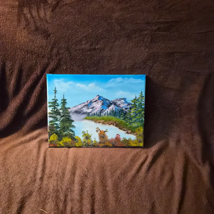Landscape Oil Painting Hand Mix Colors Bob Ross Inspired. image indicator(4)