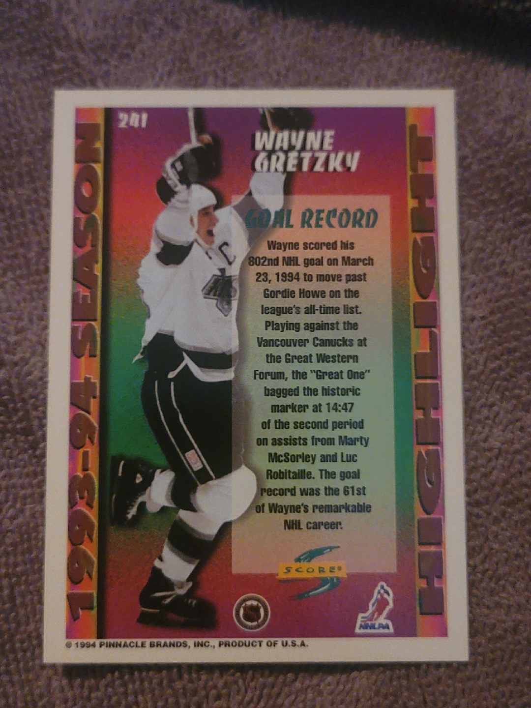 Wayne Gretzky 1993-94 Pinnacle Hockey Card - photo 2