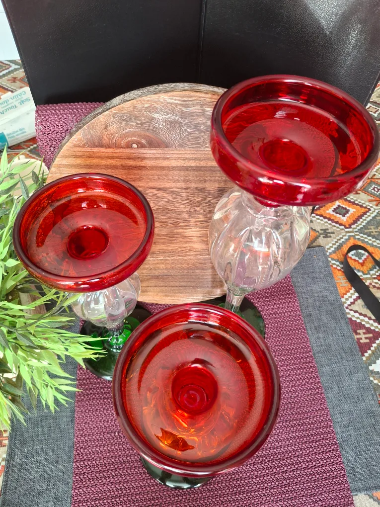 Red & Clear Glass Candle Holders (Set of 3) image indicator(6)