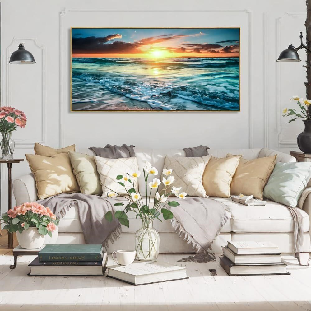 Ocean Wall Art Canvas 30"x60" Framed