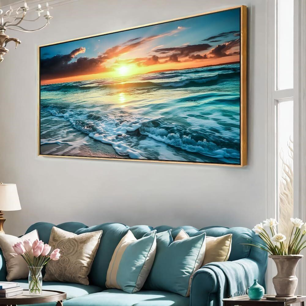 Ocean Wall Art Canvas 30"x60" Framed - photo 2