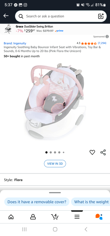 Ingenuity Soothing Baby Bouncer - Pink Flora