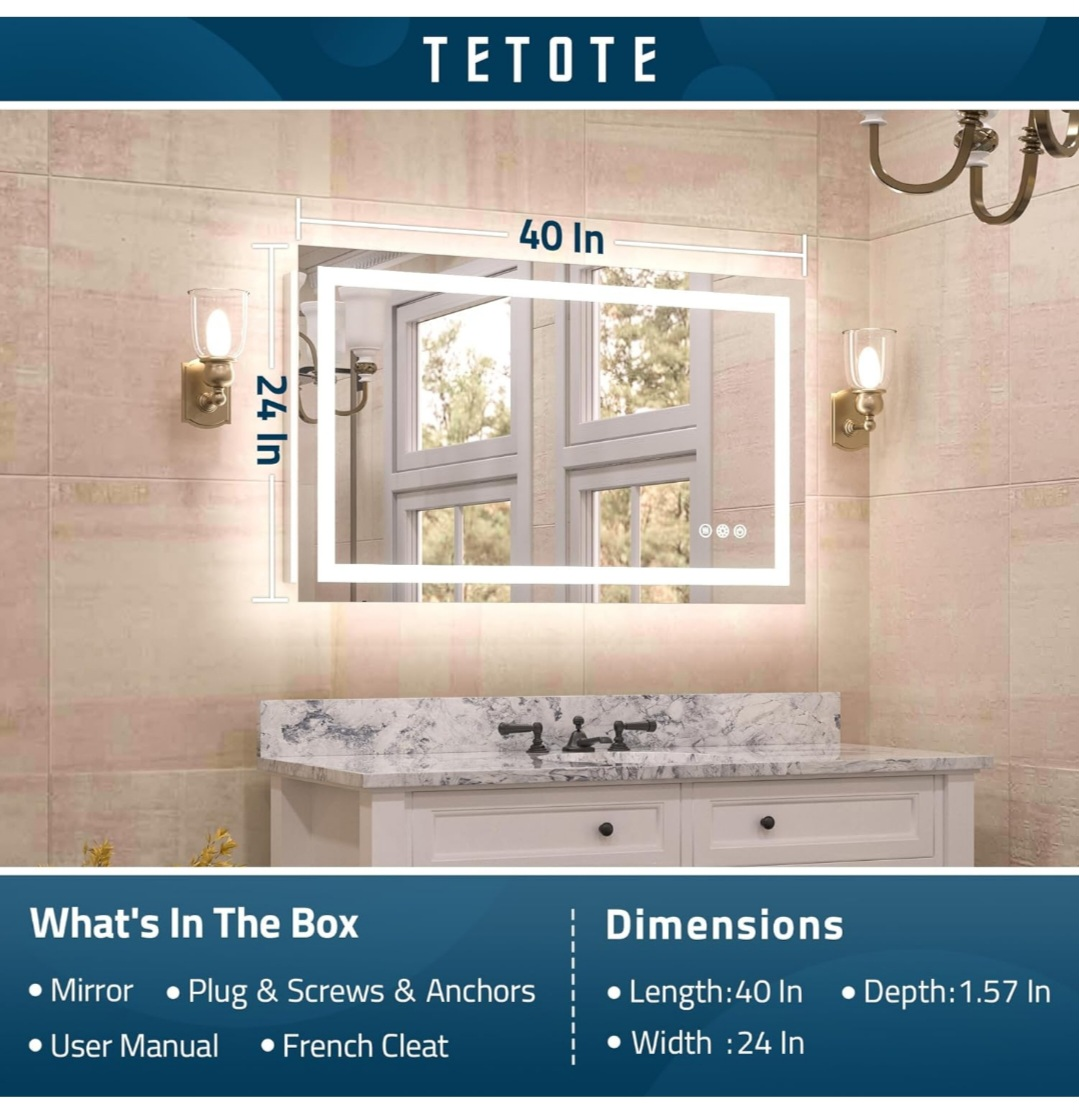 TETOTE LED Bathroom Mirror 40x24 in - photo 2