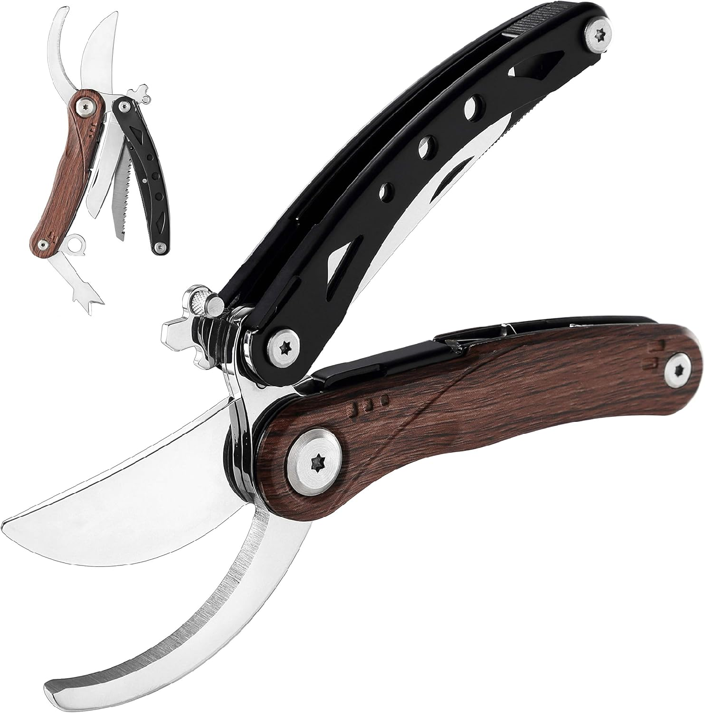 Bravedge Pruning Shears, 5 in 1 Multitools Foldable Garden