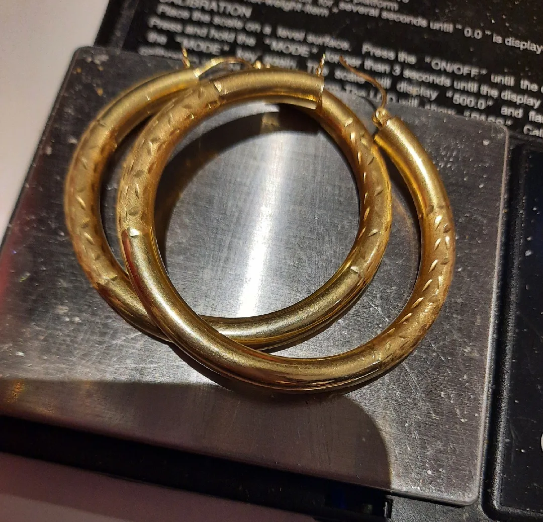 Authentic solid 14k yellow Gold LARGE Hoop Earrings - 2 inch image indicator(6)