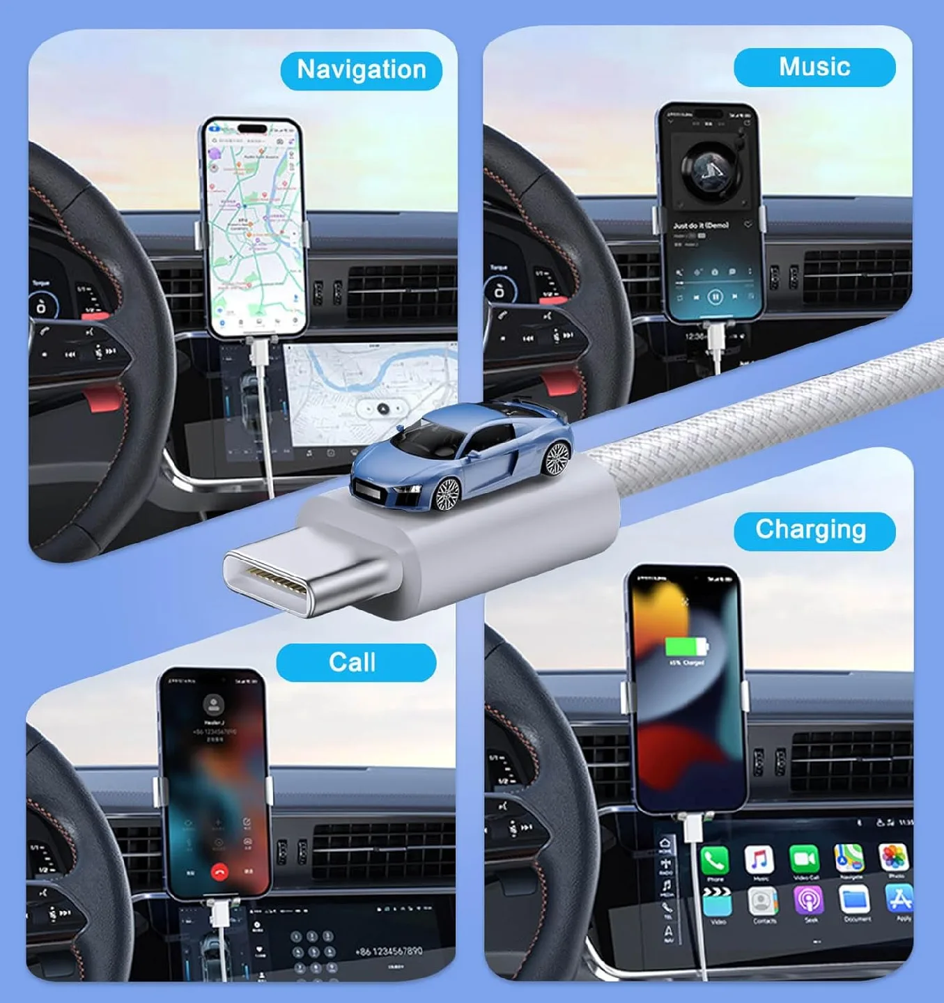 ukiism USB to USB C Cable Car Charger Cord Compatible image indicator(3)