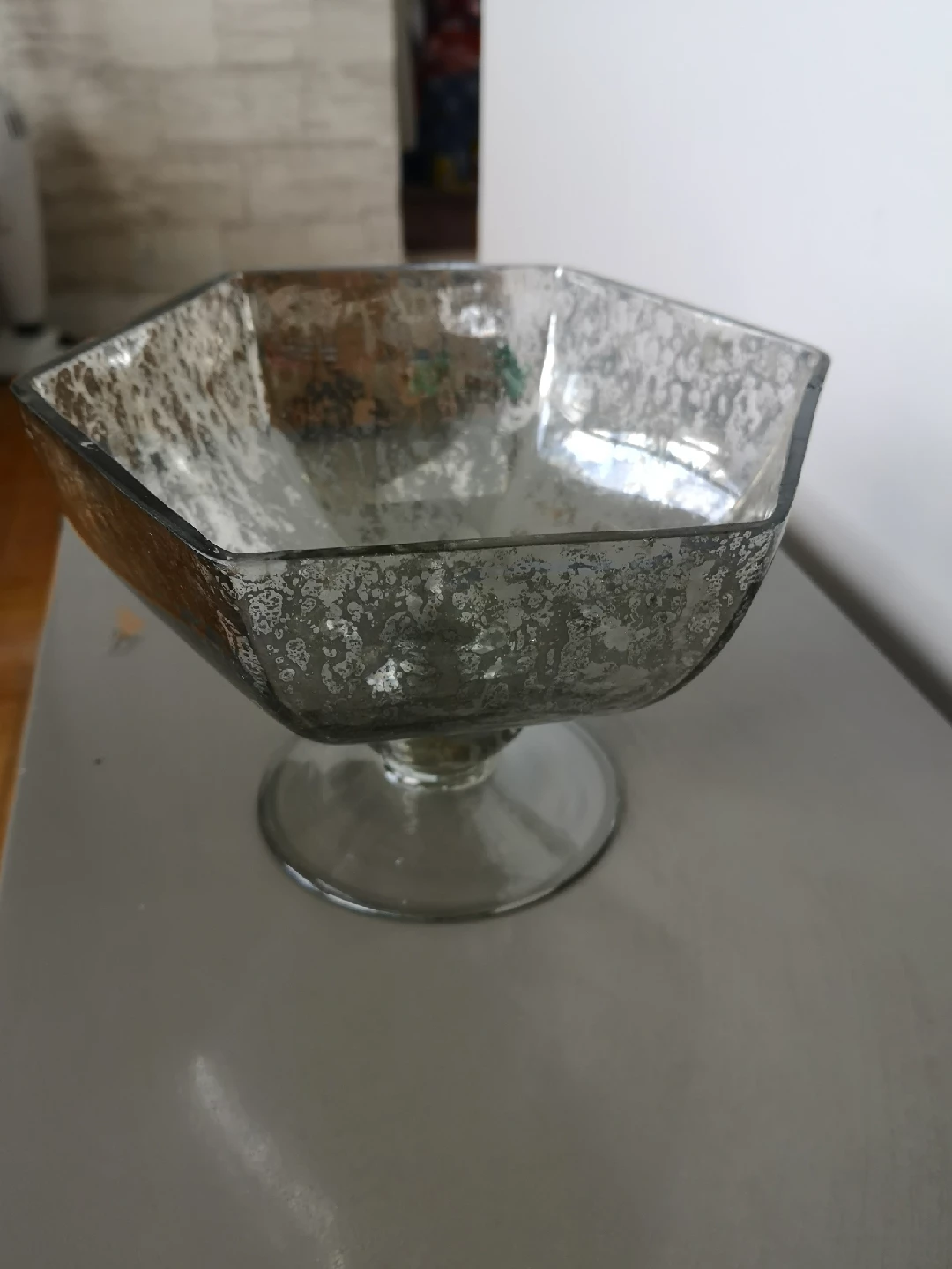 Decorative Silver Mercury Glass Pedestal Bowl - photo 2
