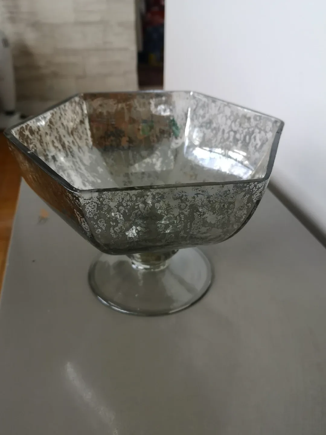 Decorative Silver Mercury Glass Pedestal Bowl image indicator(2)