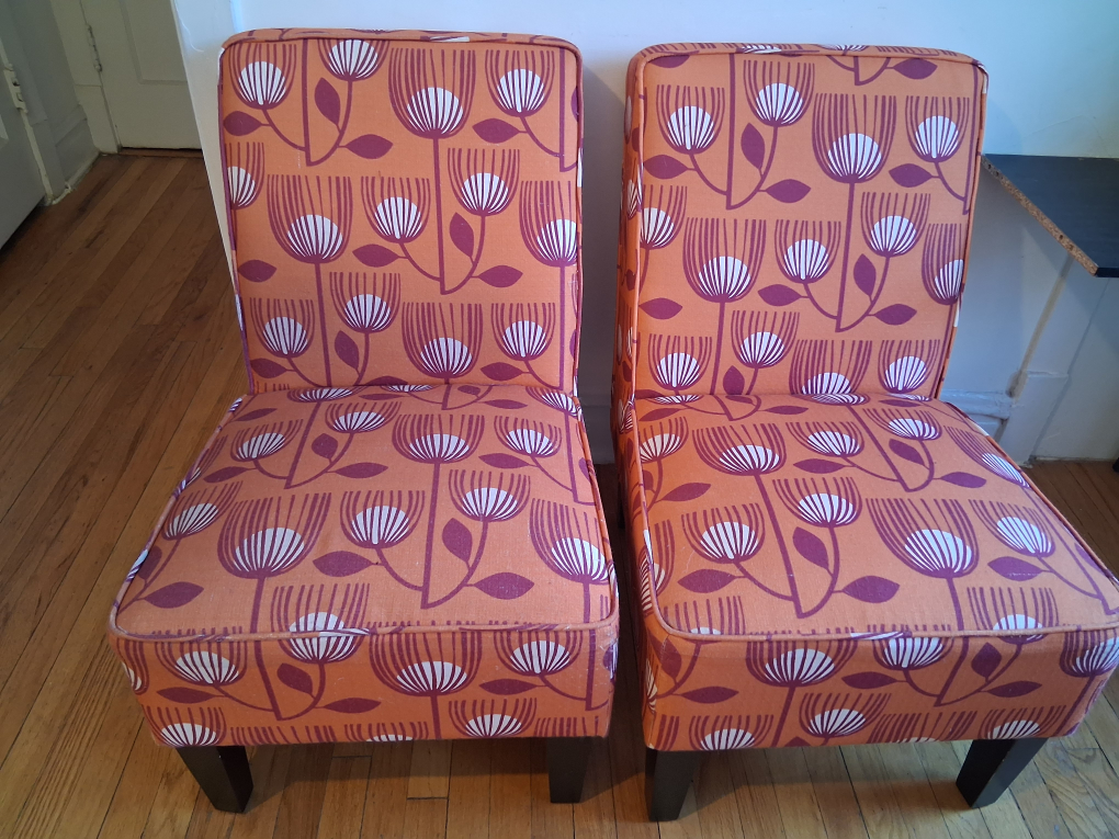 Pair of Armchairs - Orange Floral Pattern
