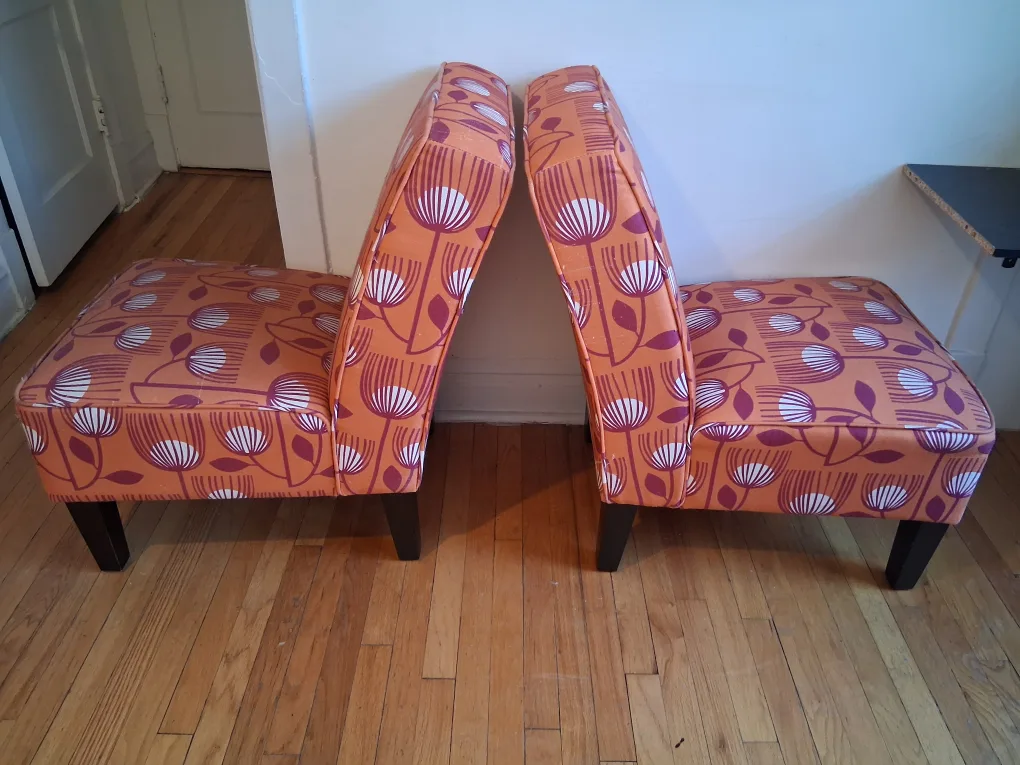 Pair of Armchairs - Orange Floral Pattern image indicator(2)