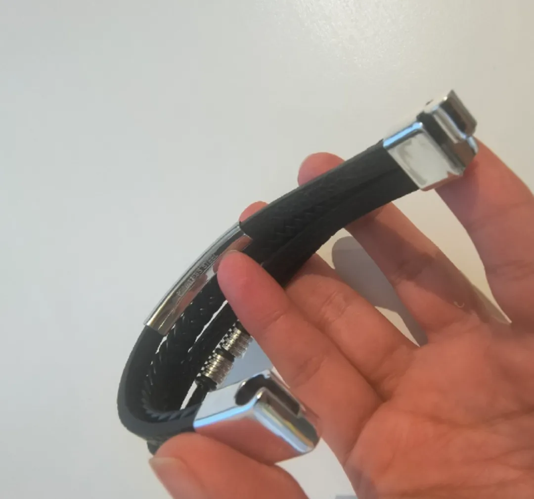 Men's Black Leather & Stainless Steel Bracelet image indicator(5)