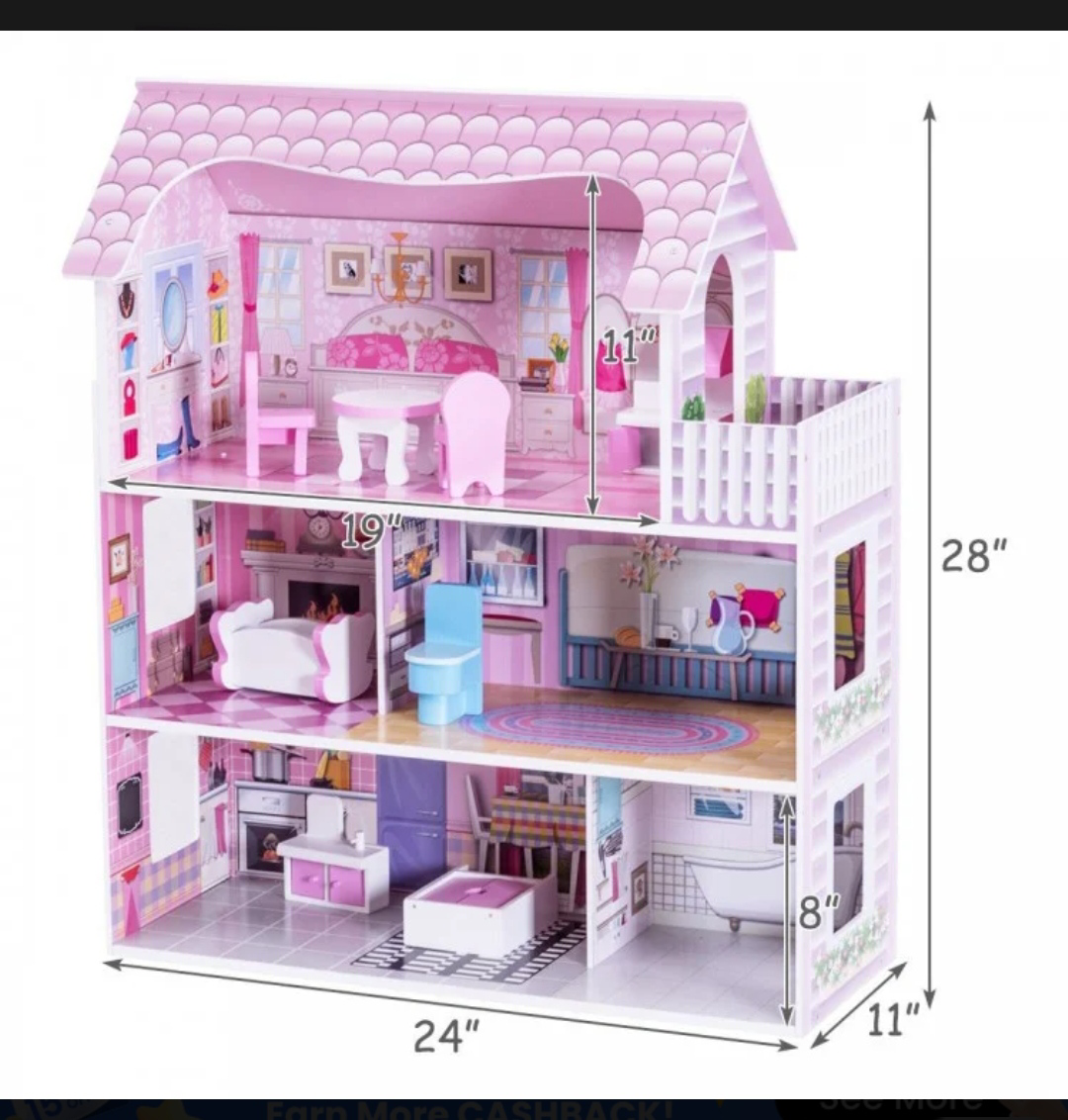 Pink Dollhouse...No furniture - 28 Inch - photo 5