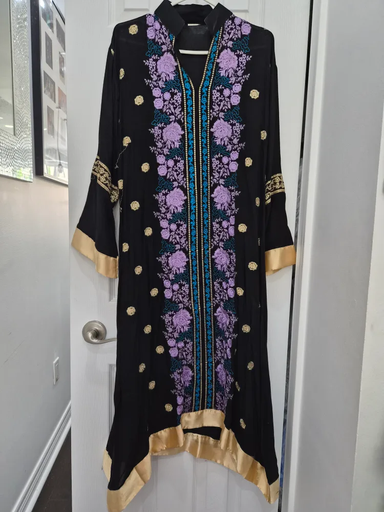 Embroidered Anarkali Dress - Cream & Blue image indicator(7)