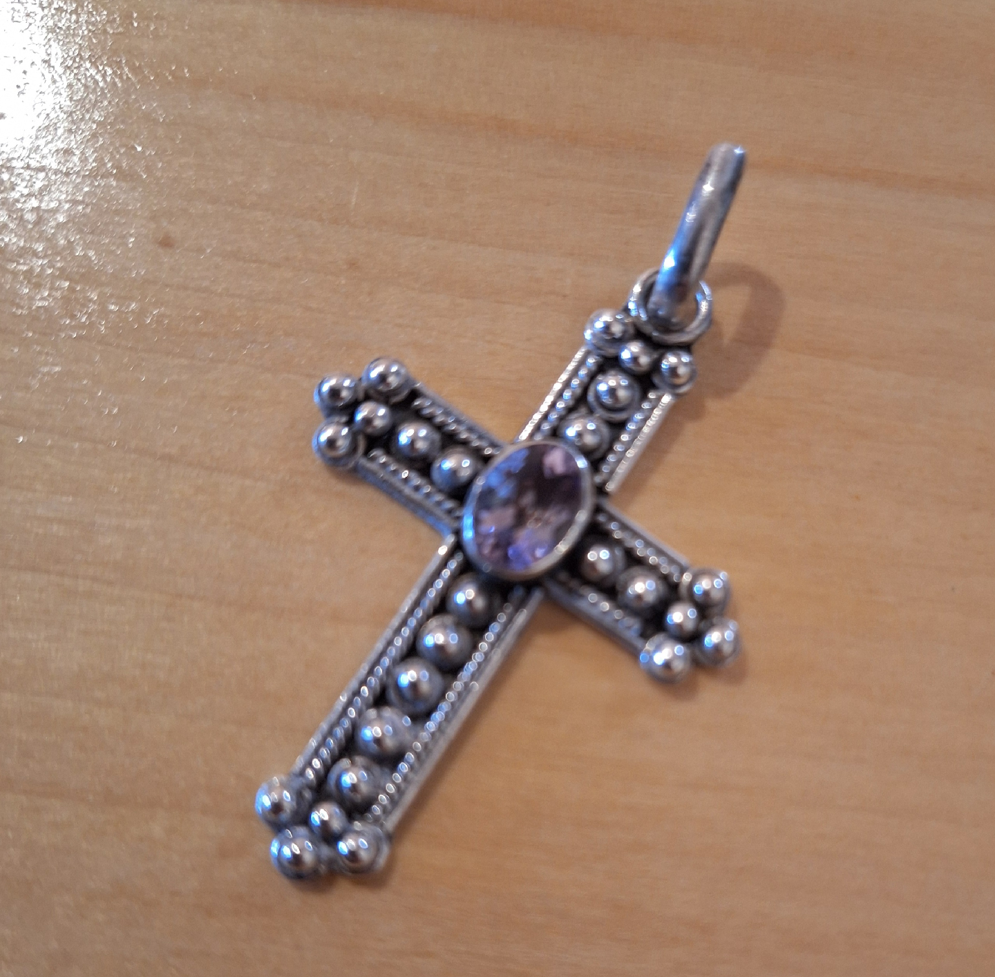 Silver Cross Pendant with amethyst stone marked 925 - photo 4