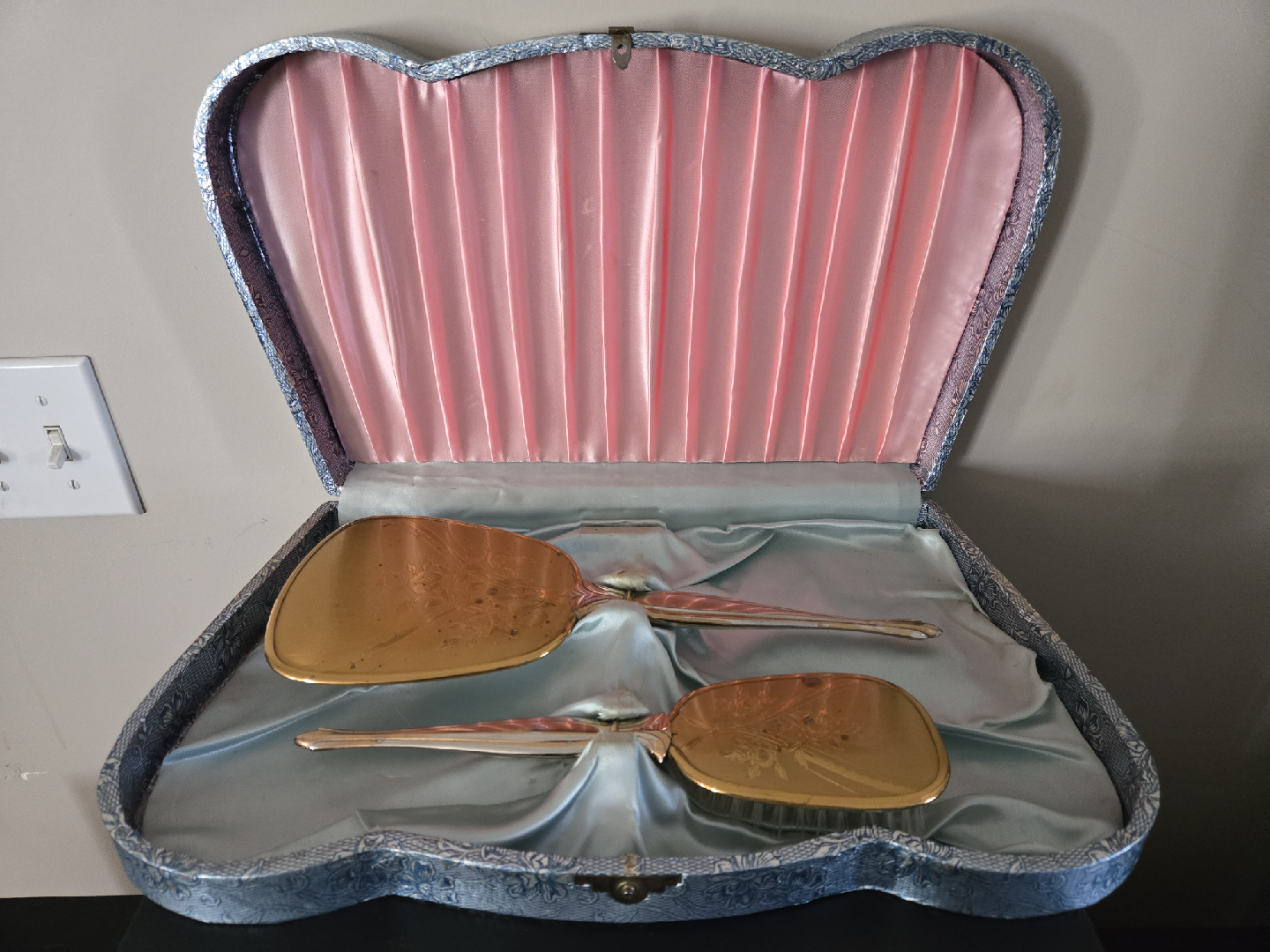 Vintage Vanity Set with Mirror and Brush