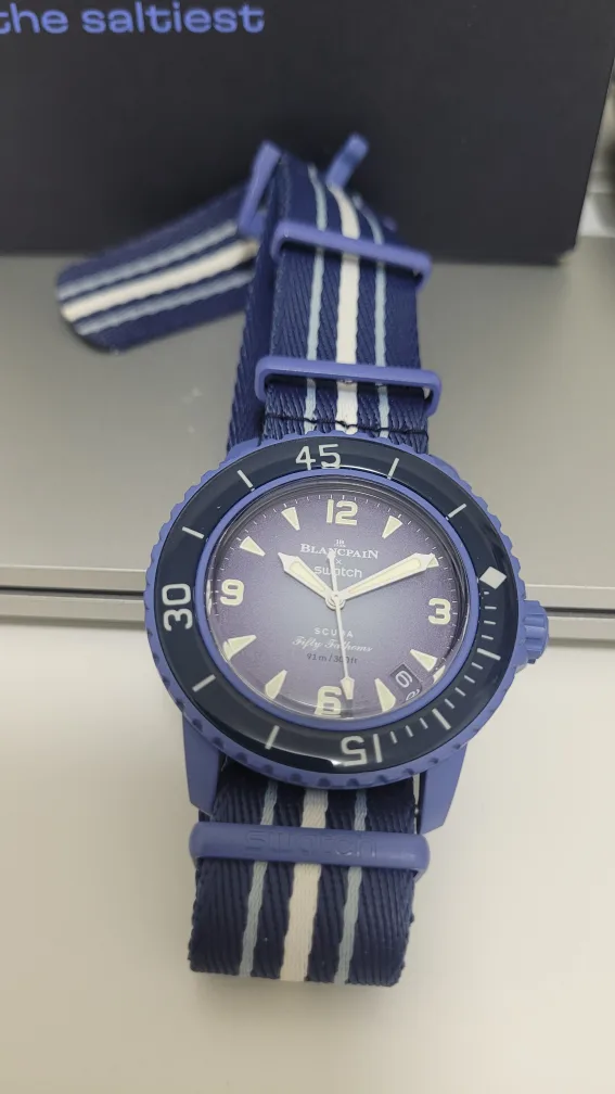 Blancpain X Swatch Atlantic Ocean Scuba Fifty Fathoms Watch image indicator(2)