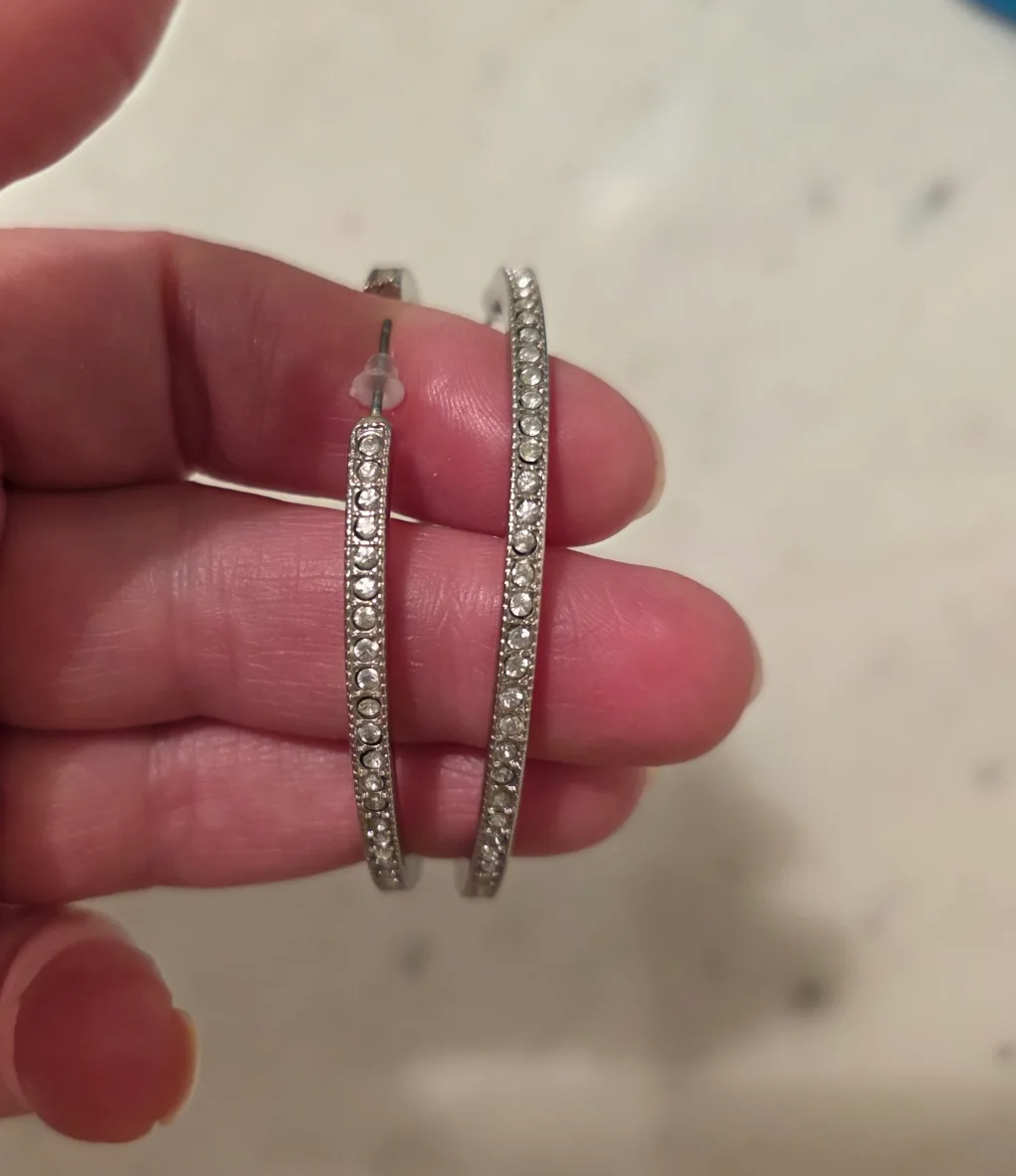 Silver Hoop Earrings with Rhinestones thumbnail