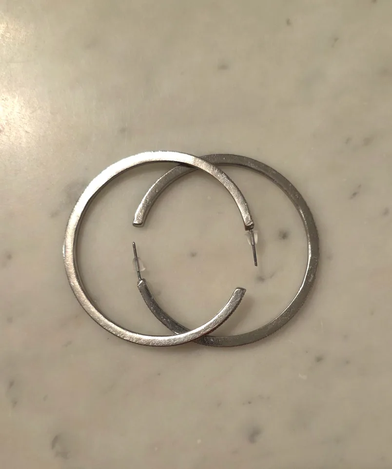 Silver Hoop Earrings with Rhinestones image indicator(2)