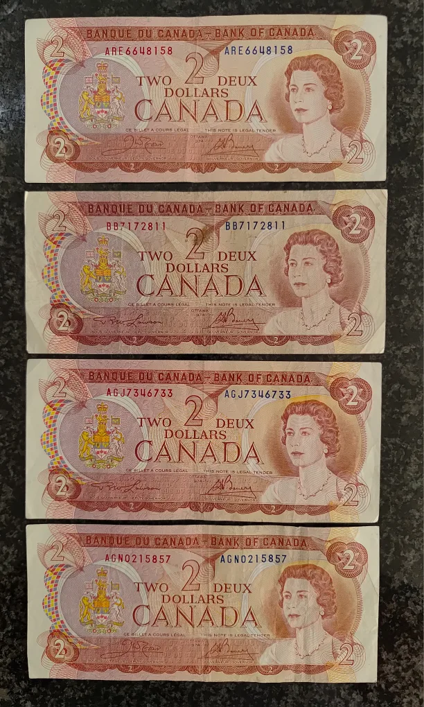 1974 $2 bill x 4 thumbnail