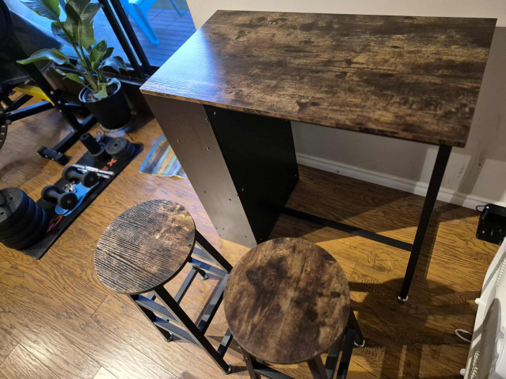 Bar Table with 2 Stools - Brown & Black
